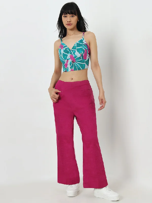 Bombay Paisley Dark Pink Self High-Rise Cotton Pants