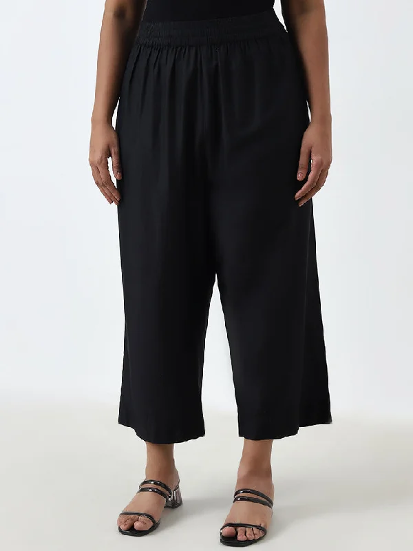 Diza Black Solid High-Rise Ethnic Pants