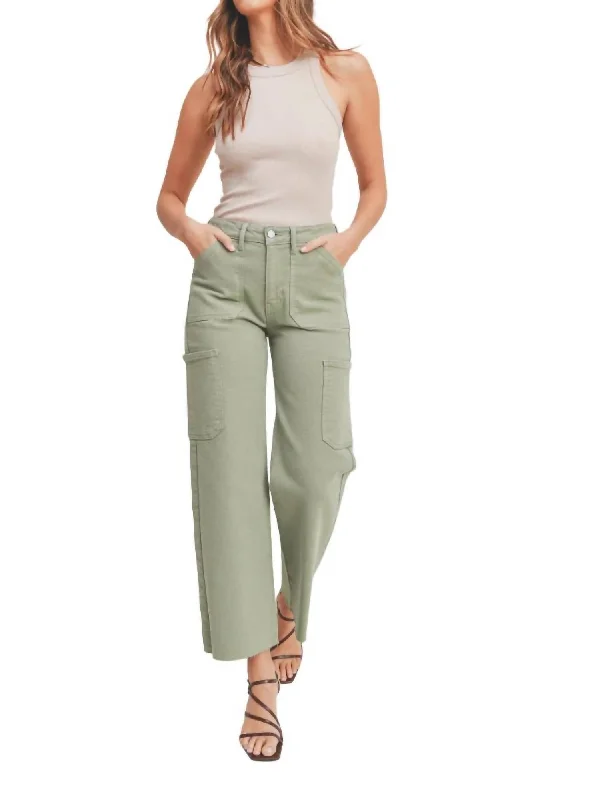 High Rise Utility Straight Leg Jeans In Bay Leaf