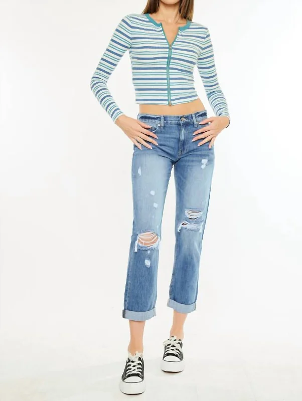 Lowell Mid Rise Classic Boyfriend Jeans In Medium Wash