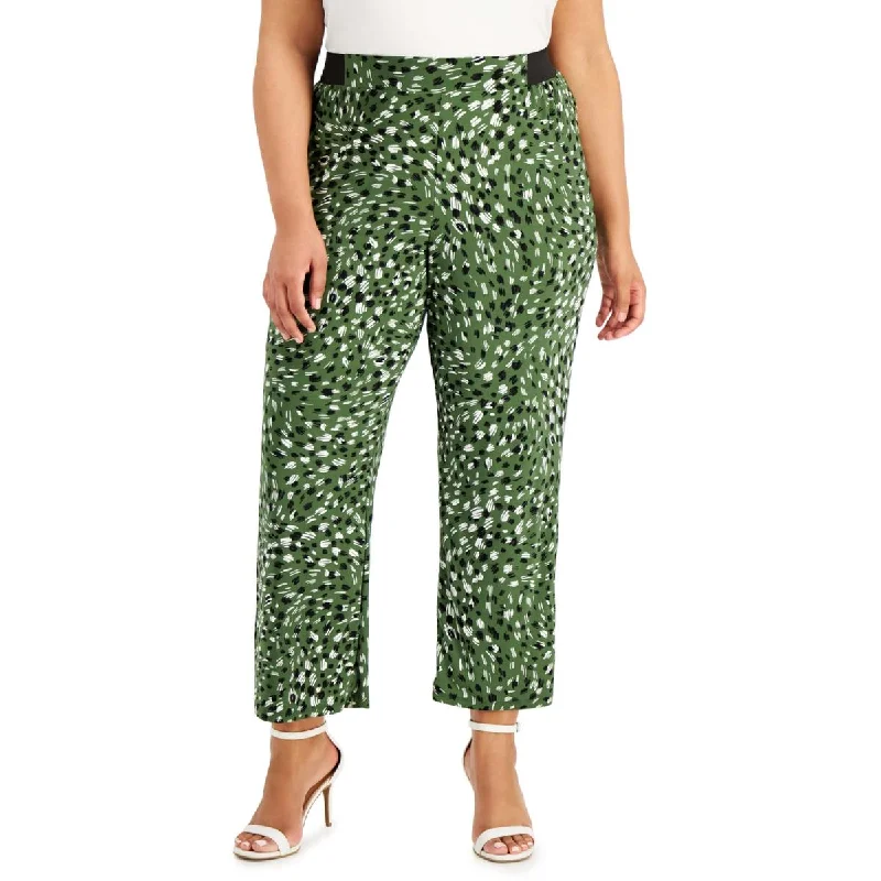 Plus Womens Printed Pull On Wide Leg Pants