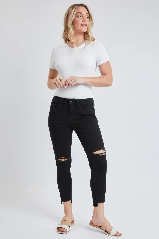 Women's High Rise Hi-Low Frayed Hem Cropped Jean