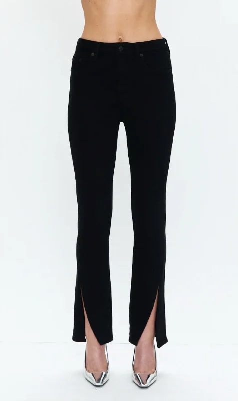 Teagan High Rise Vented Slim Cigarette Pants In Dark Vinyl