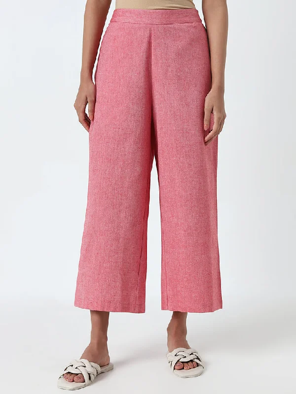 Utsa Light Pink High-Rise Straight Cotton Pants