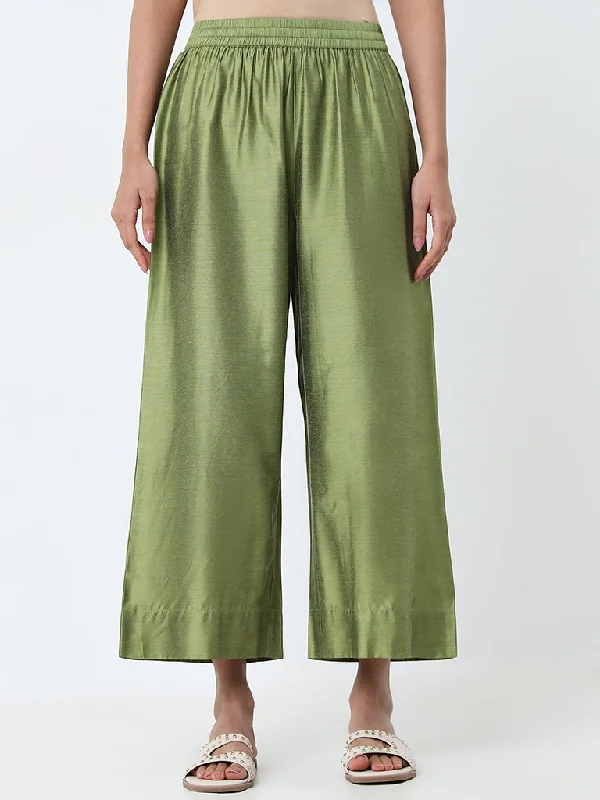 Utsa Sage Solid High-Rise Ethnic Pants