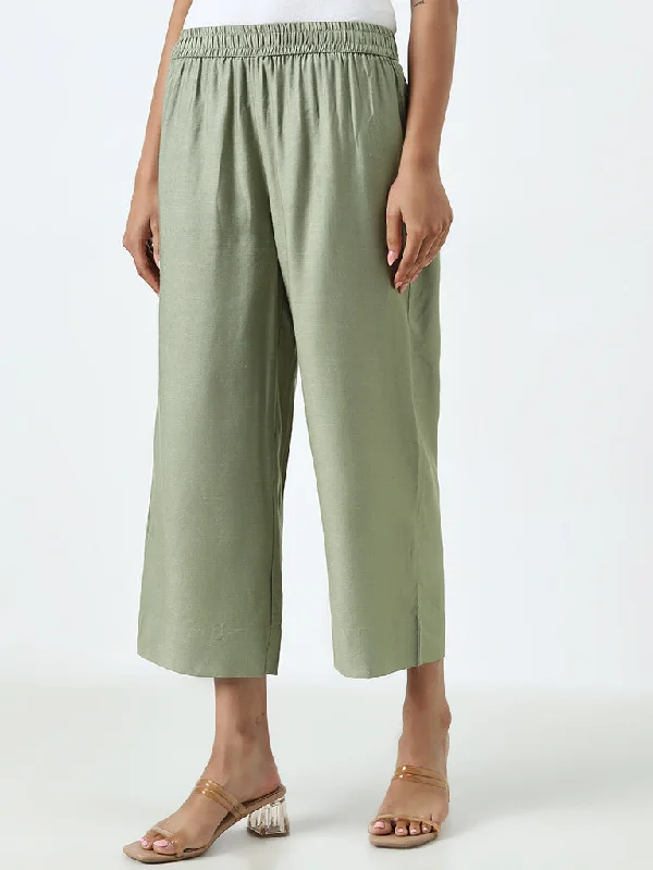 Zuba Sage Solid High-Rise Cotton Blend Ethnic Pants