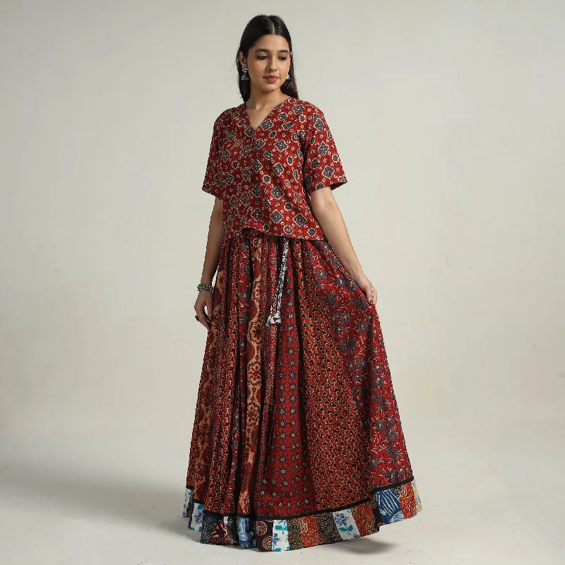 Multicolor - Kutch Block Printed 24 Kali Cotton Long Skirt 34