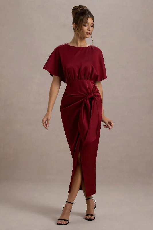 Mika | Port Satin Short-Sleeve Wrap Maxi Dress