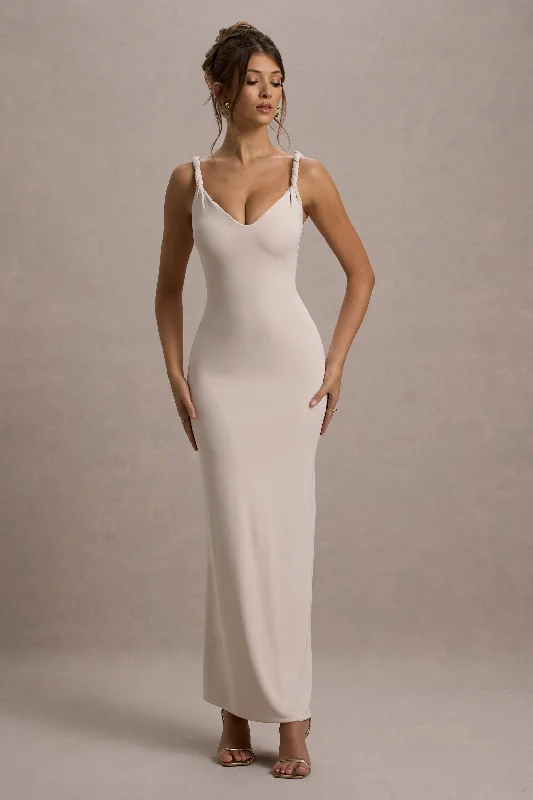 Twist Of Fate | Champagne Twist-Neck Maxi Dress