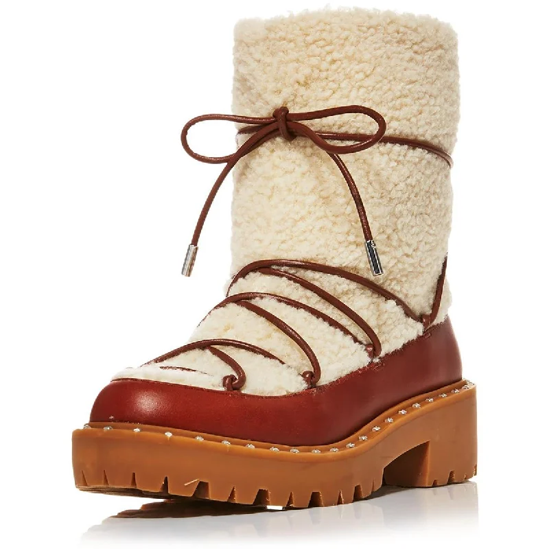 Aqua Womens Fuzz Leather Lugged Sole Winter & Snow Boots