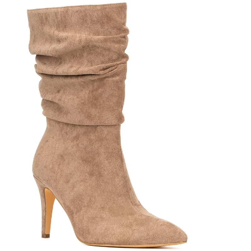 Fashion to Figure Womens Zipper Ruched Mid-Calf Boots