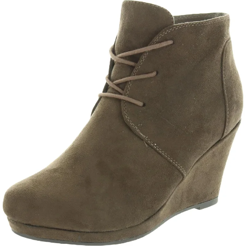 Journee Collection Womens Faux Suede Lace Up Wedge Boots