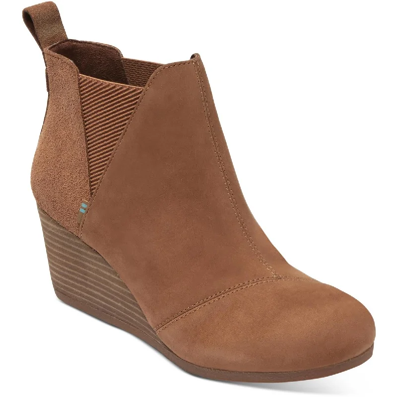 Toms Womens Kelsey Leather Ankle Wedge Boots