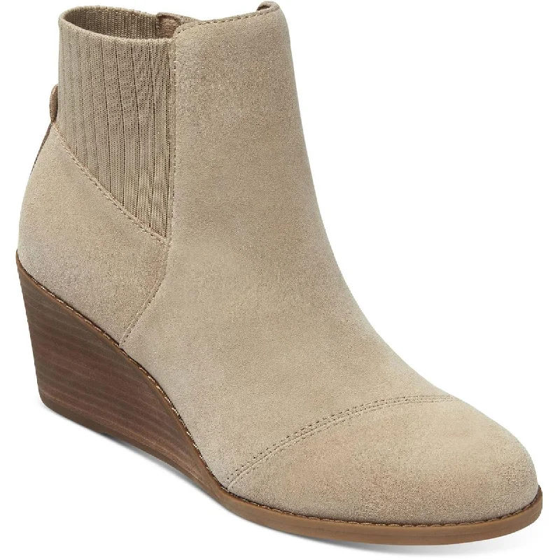 Toms Womens Sadie Suede Round Toe Wedge Boots