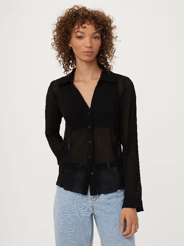 The Textured Sheer Blouse in Black