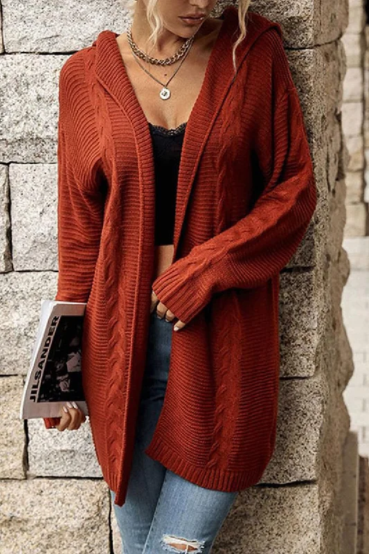 CABLE KNIT CASUAL HOODIE CARDIGAN