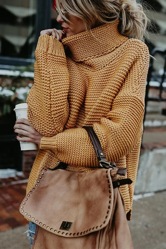 TURTLE NECK CABLE KNIT LOOSE FIT KNIT SWEATER