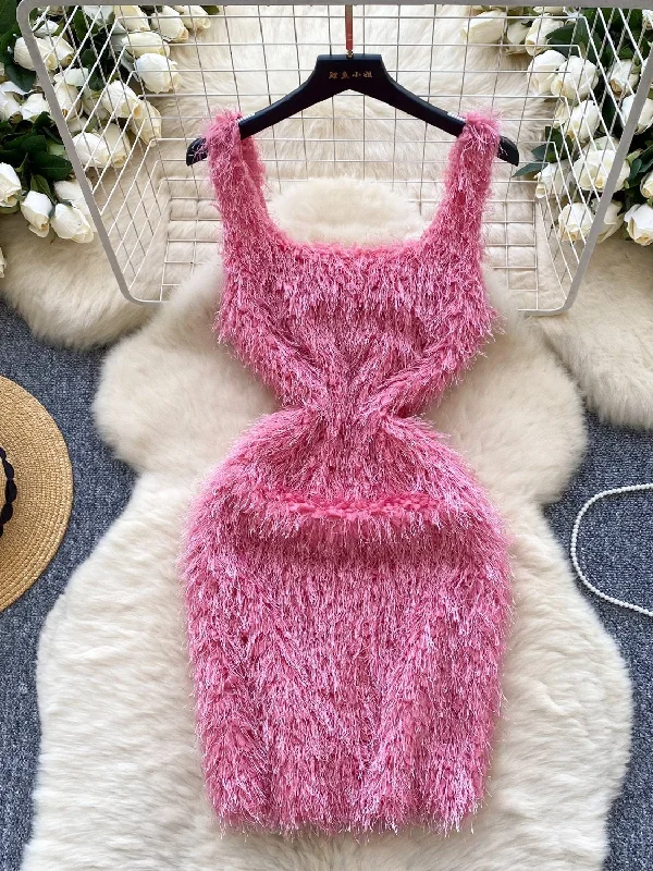 Flattering Hourglass Pink Feathered Dress