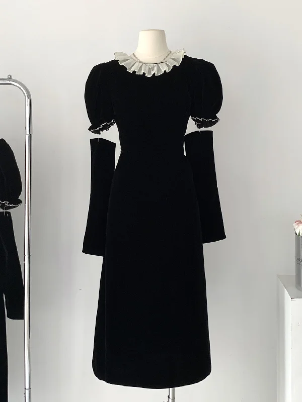 Puff Sleeves Timeless Black Midi Dress