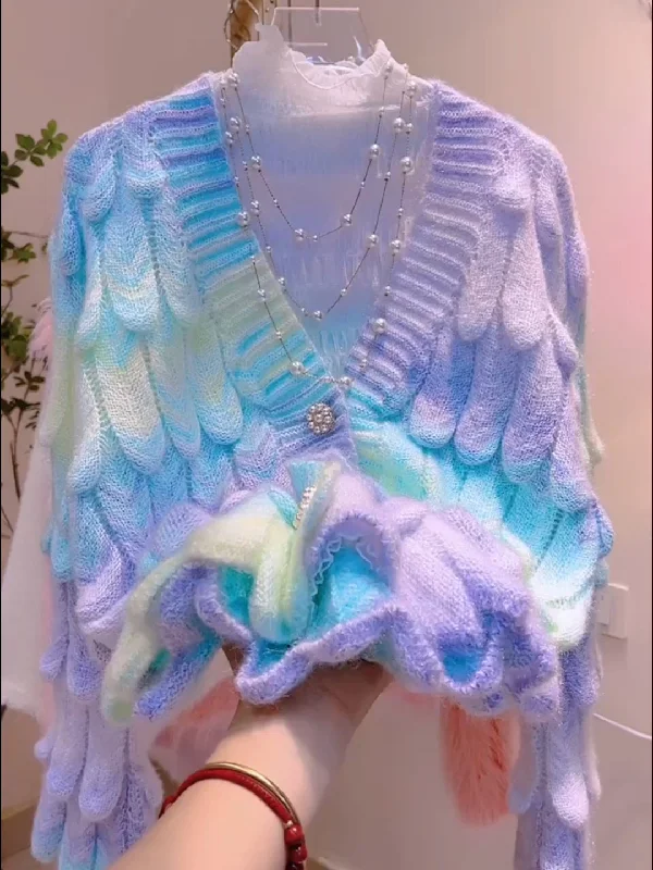 Scalloped Knit Pastel Ombre Cardigan