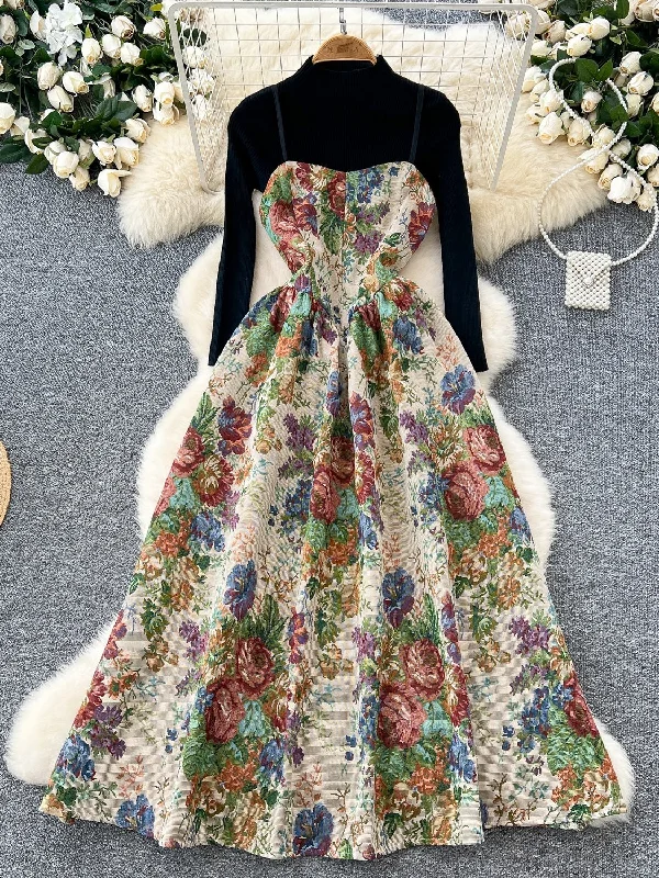 Two Piece Flowing Skirt Floral Print Dress